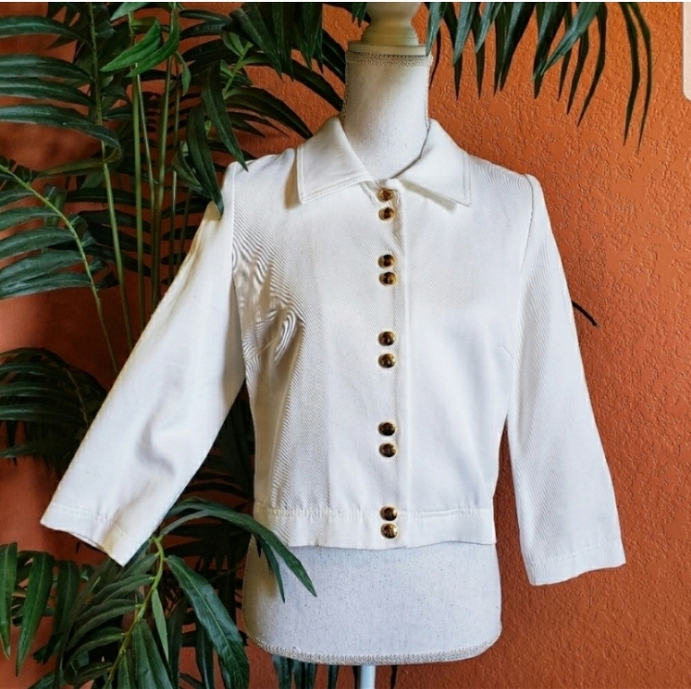 Pink Tartan Cropped Jacket Blazer White Gold 10 Nautical Classic Snap Cotton
